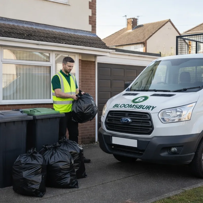 Bloomsbury waste collection vehicle outside a Sussex home